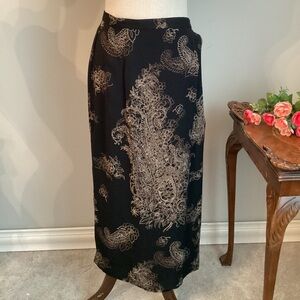 Talbots Black Paisley Print Soft Crepe Wrap Around Skirt